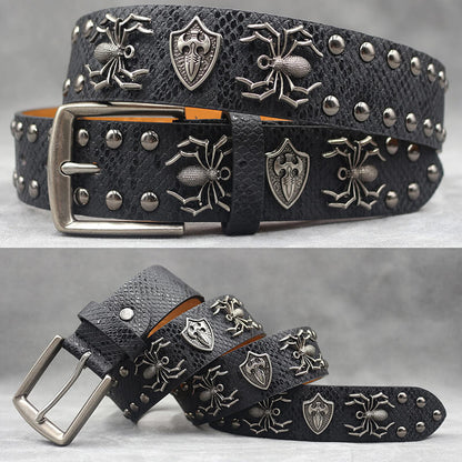 Punk Spider Rivet Snake Pattern Pu Leather Belt