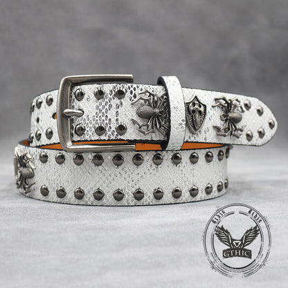 Punk Spider Rivet Snake Pattern Pu Leather Belt