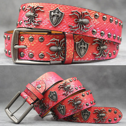 Punk Spider Rivet Snake Pattern Pu Leather Belt