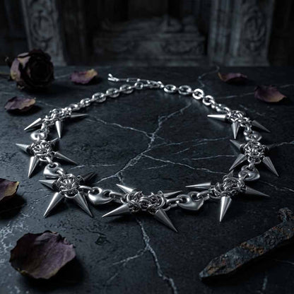 Punk Spiked Stainless Steel Choker Clavicle Necklace