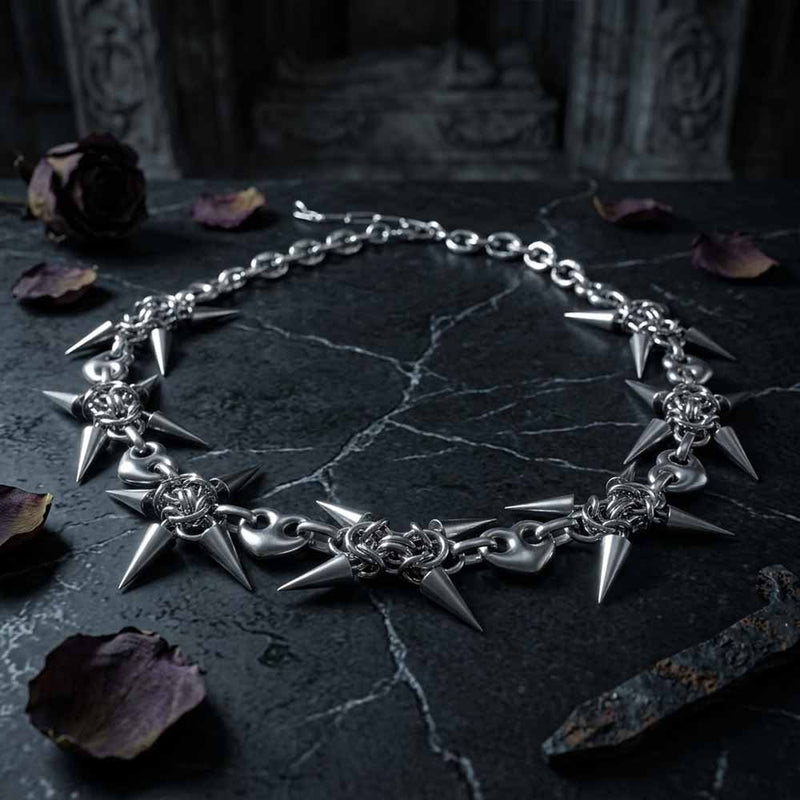Punk Spiked Stainless Steel Choker Clavicle Necklace