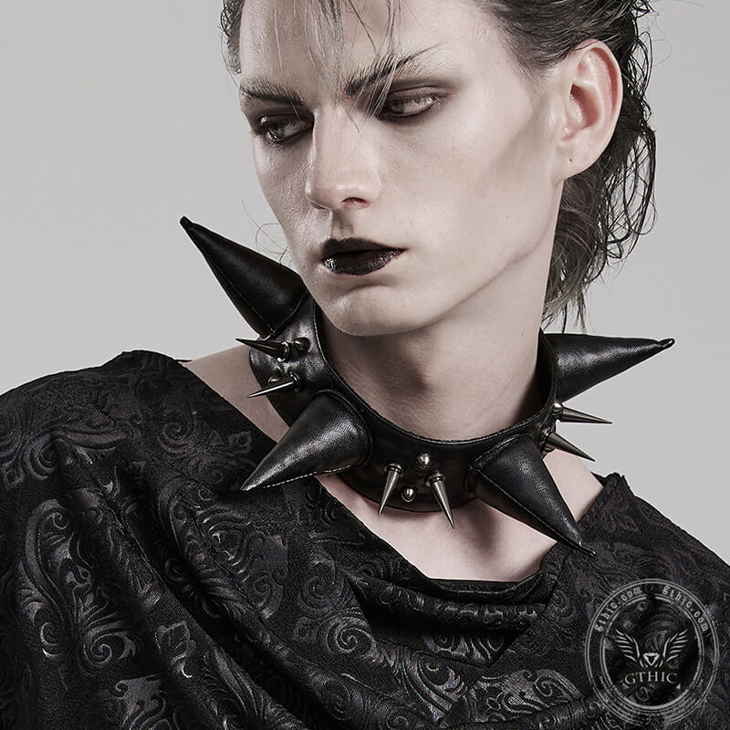 Punk Spikes Pu Leather Choker Necklace