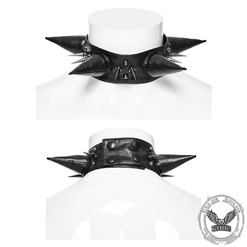 Punk Spikes Pu Leather Choker Necklace