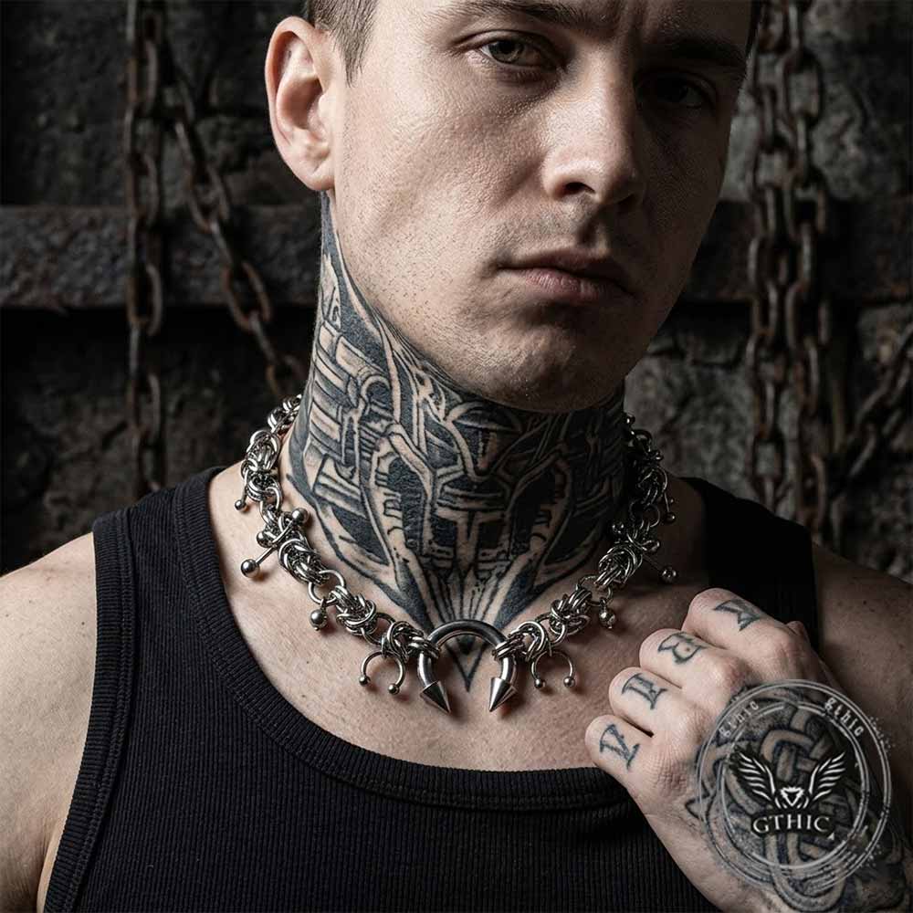 Punk Stainless Steel Spike Horseshoe Clavicle Necklace