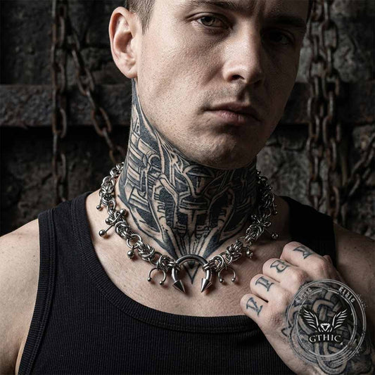 Punk Stainless Steel Spike Horseshoe Clavicle Necklace