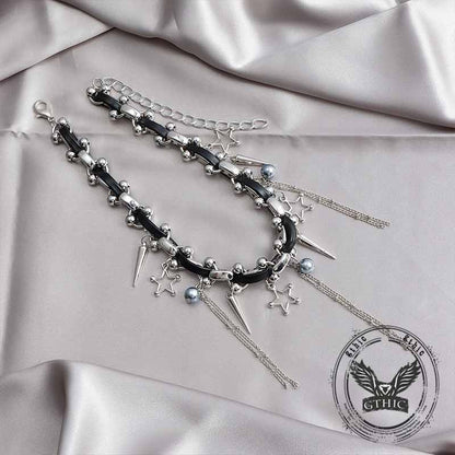 Punk Star Tassel Leather Rope Alloy Choker Necklace