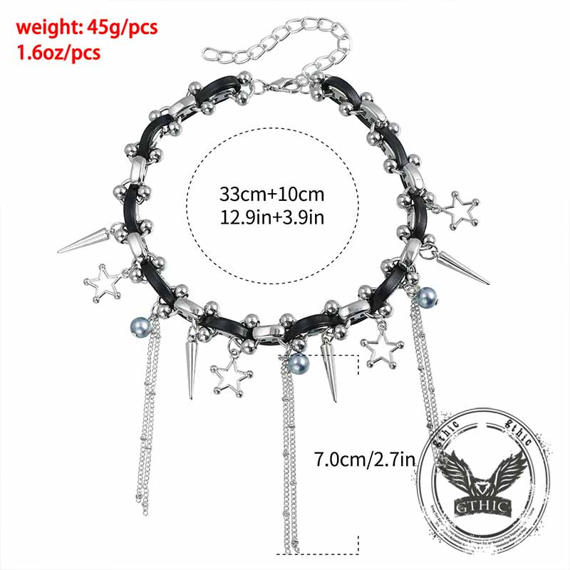 Punk Star Tassel Leather Rope Alloy Choker Necklace