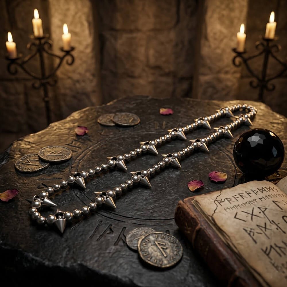 Punk Studded Cross-beaded Stainless Steel Clavicle Necklace