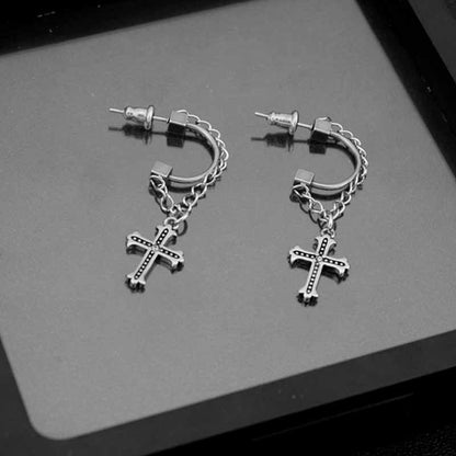 Punk Tassel Cross Stainless Steel Earrings