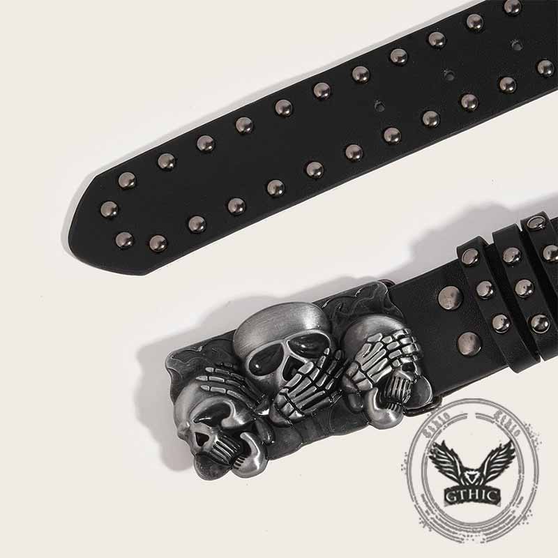 Punk Triple Skull Buckle Rivet Pu Leather Belt