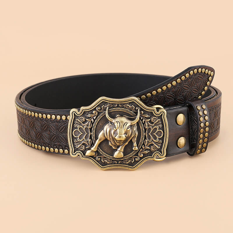 Punk Western Cowboy Wild Bull Pu Leather Belt