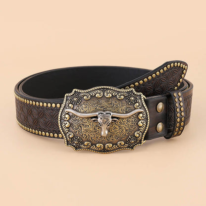 Punk Western Cowboy Wild Bull Pu Leather Belt