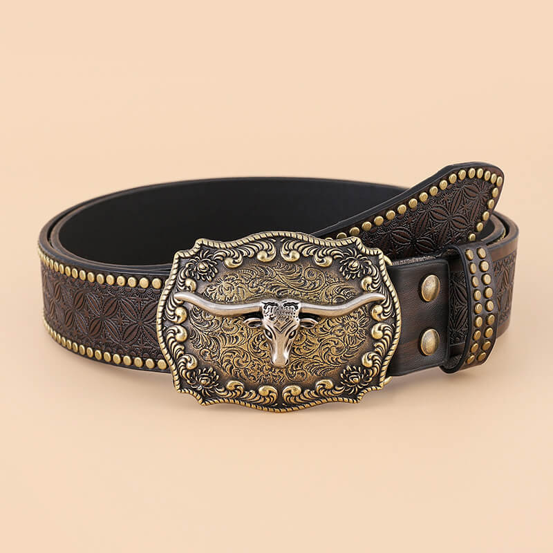 Punk Western Cowboy Wild Bull Pu Leather Belt