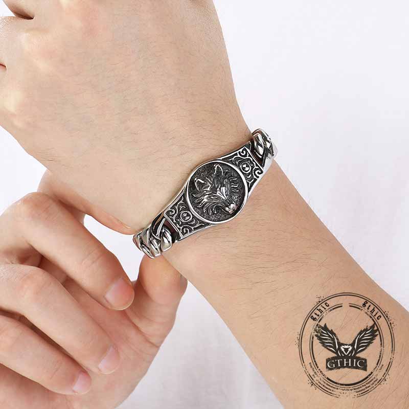 Punk Wolf Head Cuban Chain Stainless Steel Bracelet