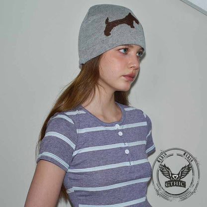 Puppy Heart Jacquard Wool Blend Knitted Beanie Hat
