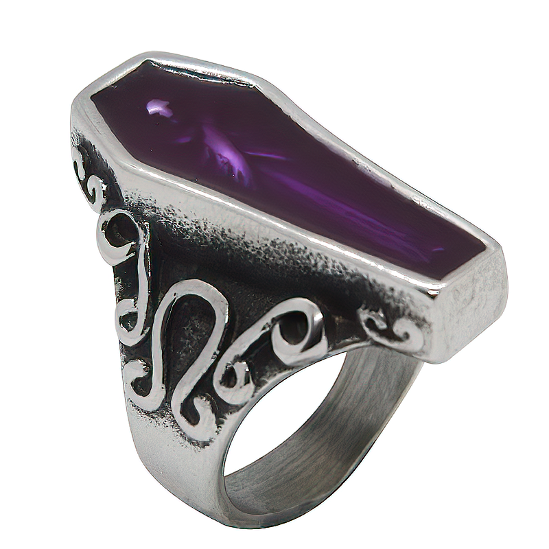 Purple Coffin Mummy Ring / Stainless Steel Jewelry / Alternative Goth Ring