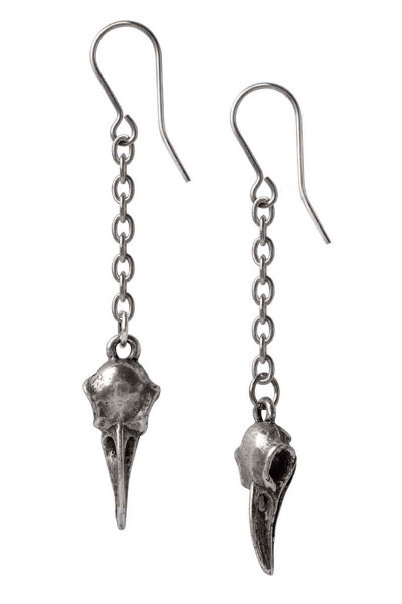 Rabenschadel Schlenker Earrings With Raven Skull Detail