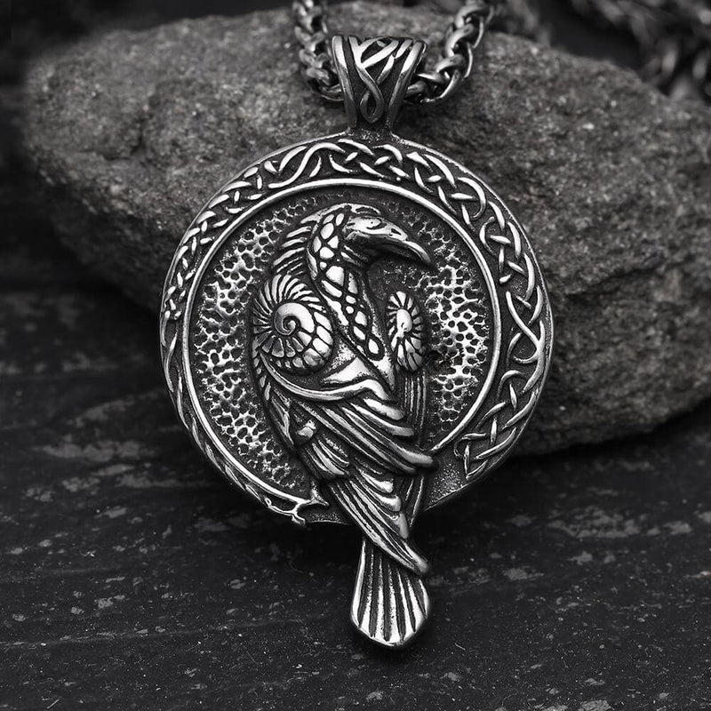 Raven and Triskele Stainless Steel Viking Pendant