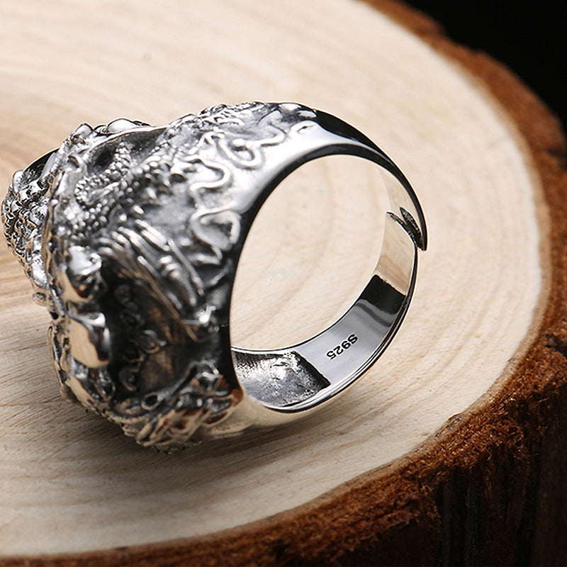 Real 925 Sterling Silver Skull Ring / Adjustable Rock Many Skeletons Ring / Biker Jewelry