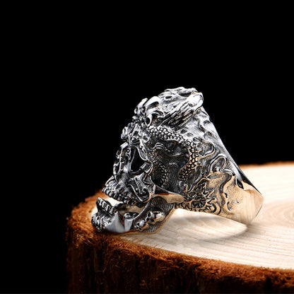 Real 925 Sterling Silver Skull Ring / Adjustable Rock Many Skeletons Ring / Biker Jewelry