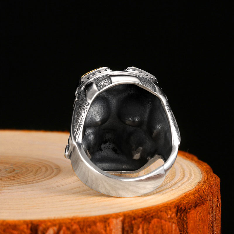 925 Silver Aviator Skull Adjustable Ring for and / Big Heavy Ring / Biker Jewelry