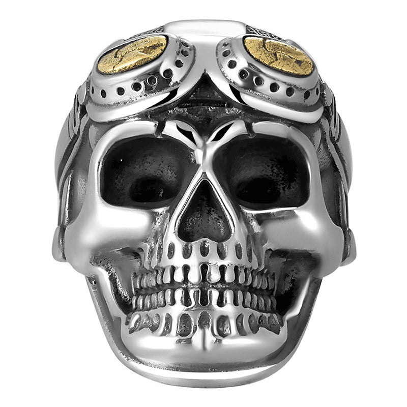 925 Silver Aviator Skull Adjustable Ring for and / Big Heavy Ring / Biker Jewelry
