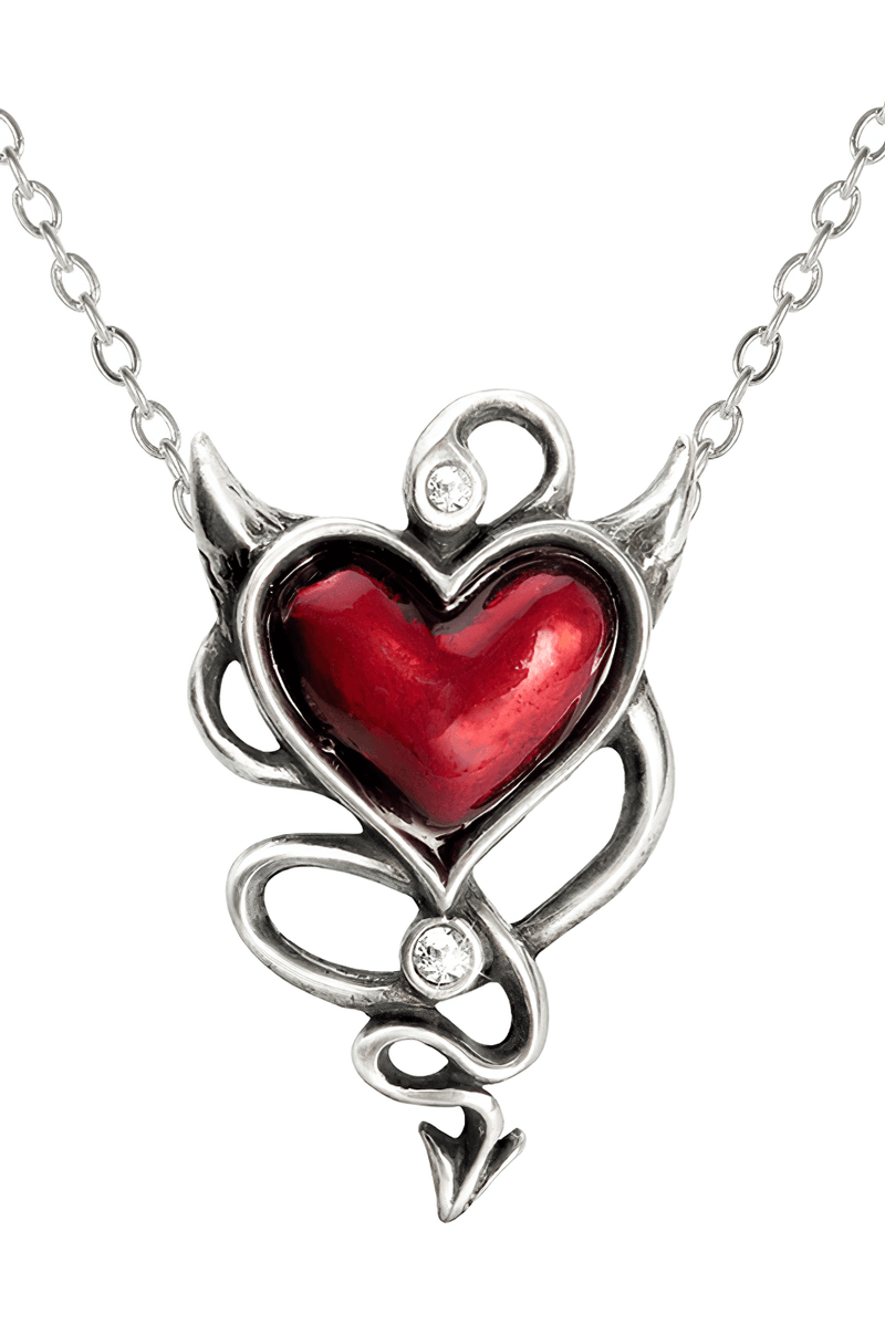 Red Devil Heart Pendant With Gothic Chain Detail