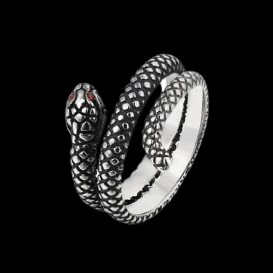 Red Eyed Coiled Snake Ring