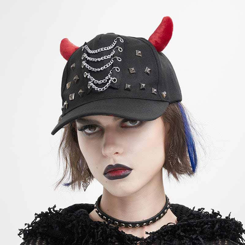 Red Devil Horns Studded Cap