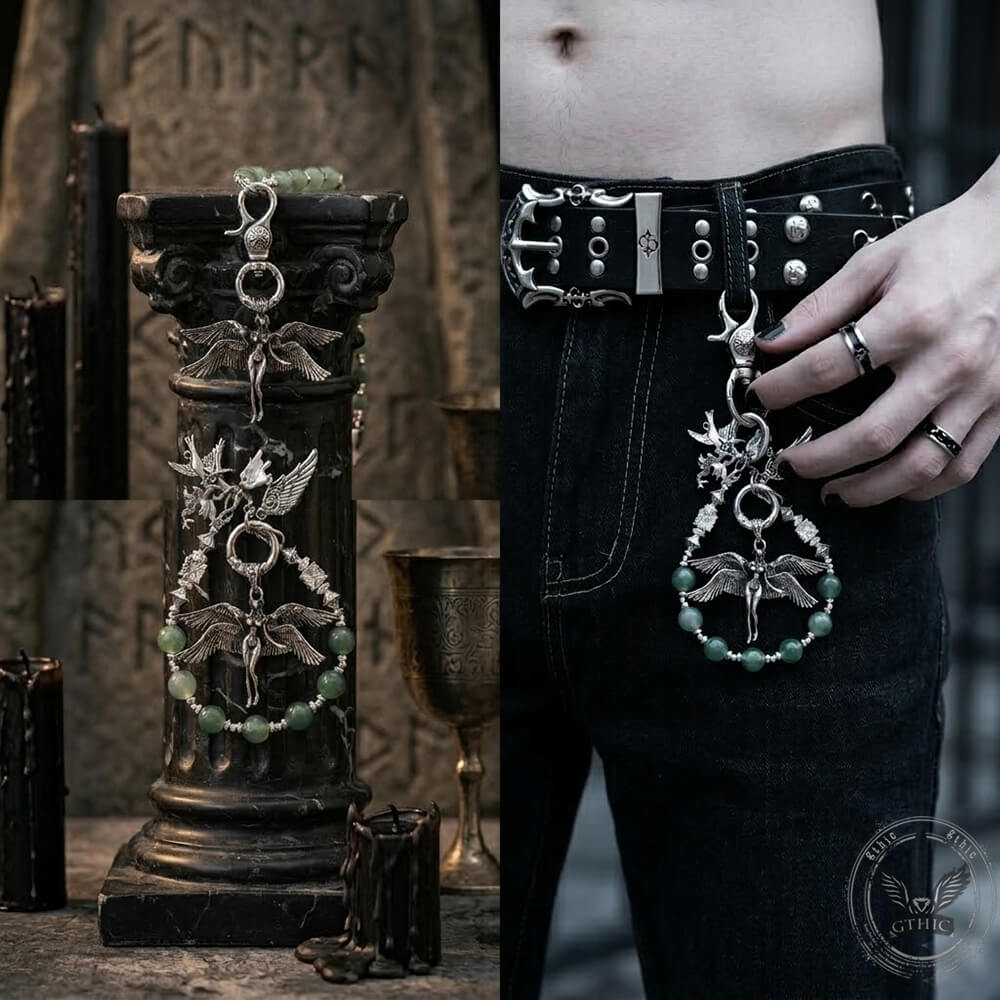 Retro Angel Wings Matte Beaded Alloy Pants Chain