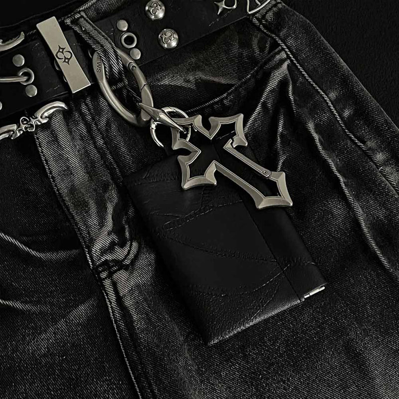 Retro Hollowed-out Cross Pu Leather Waist Wallet