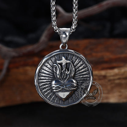 Retro Jesus Head Sacred Heart Stainless Steel Pendant
