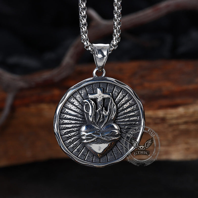 Retro Jesus Head Sacred Heart Stainless Steel Pendant