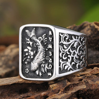 Retro Koi Square Stainless Steel Lucky Ring