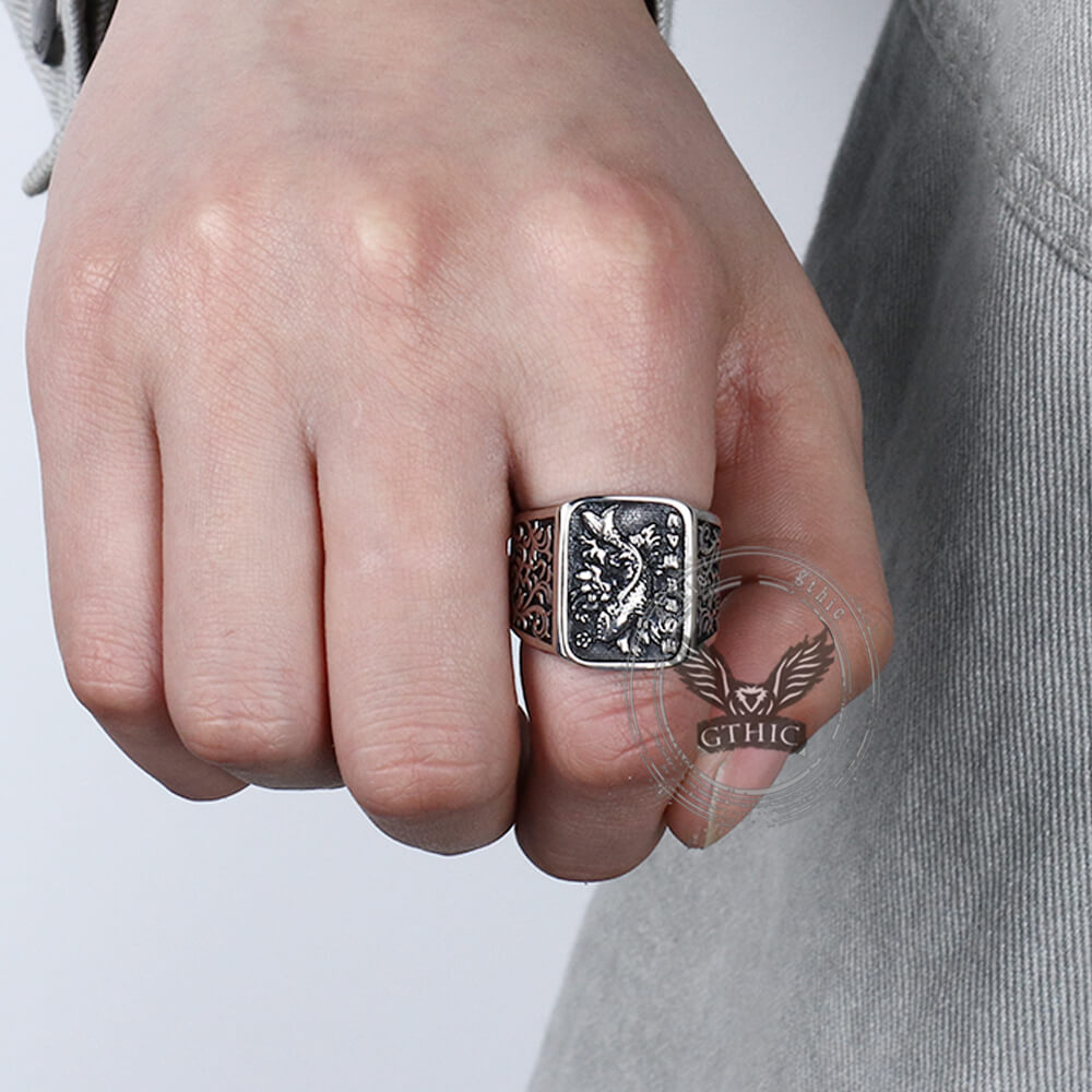 Retro Koi Square Stainless Steel Lucky Ring
