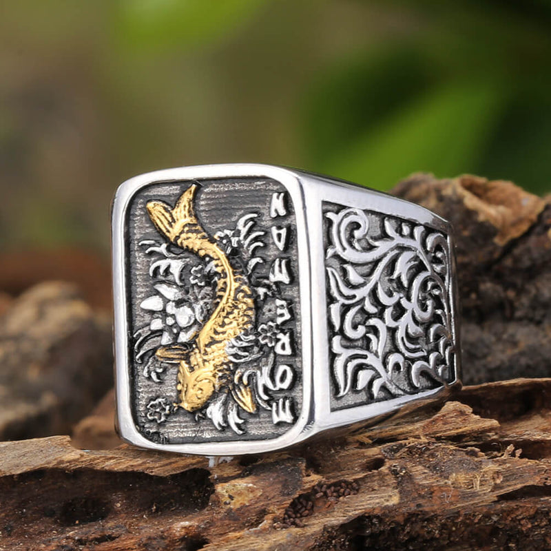 Retro Koi Square Stainless Steel Lucky Ring