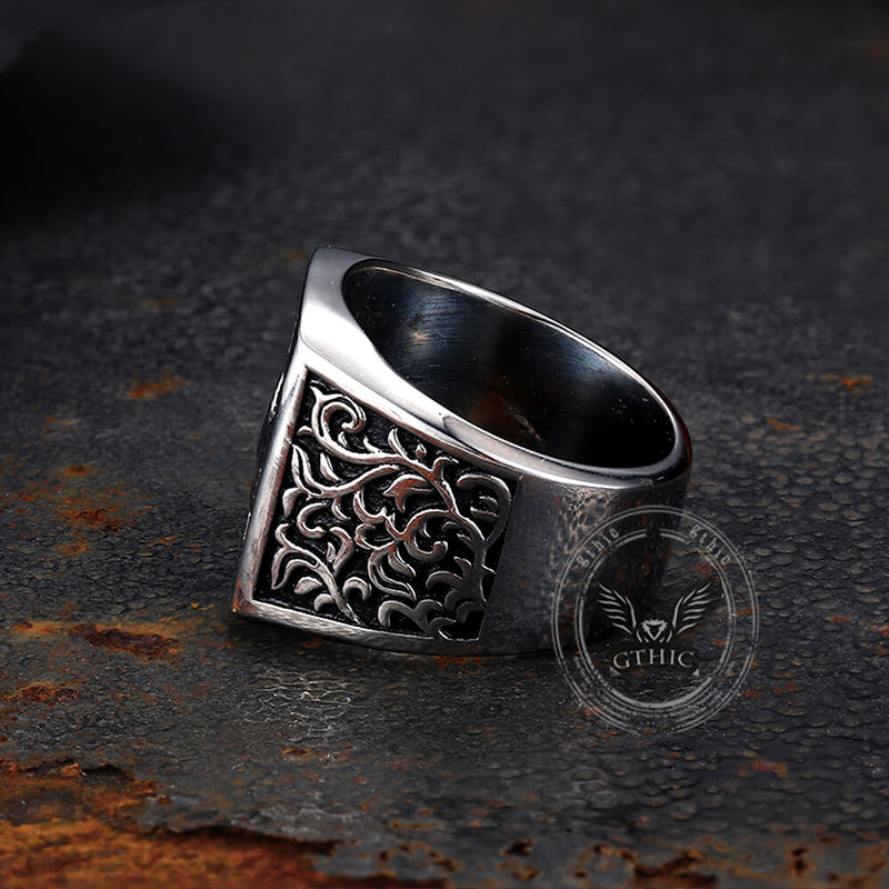 Retro Koi Square Stainless Steel Lucky Ring