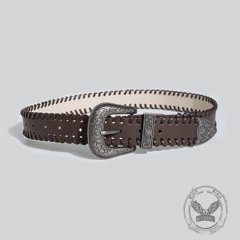 Retro Pattern Brown Pu Leather Belt