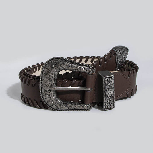 Retro Pattern Brown Pu Leather Belt