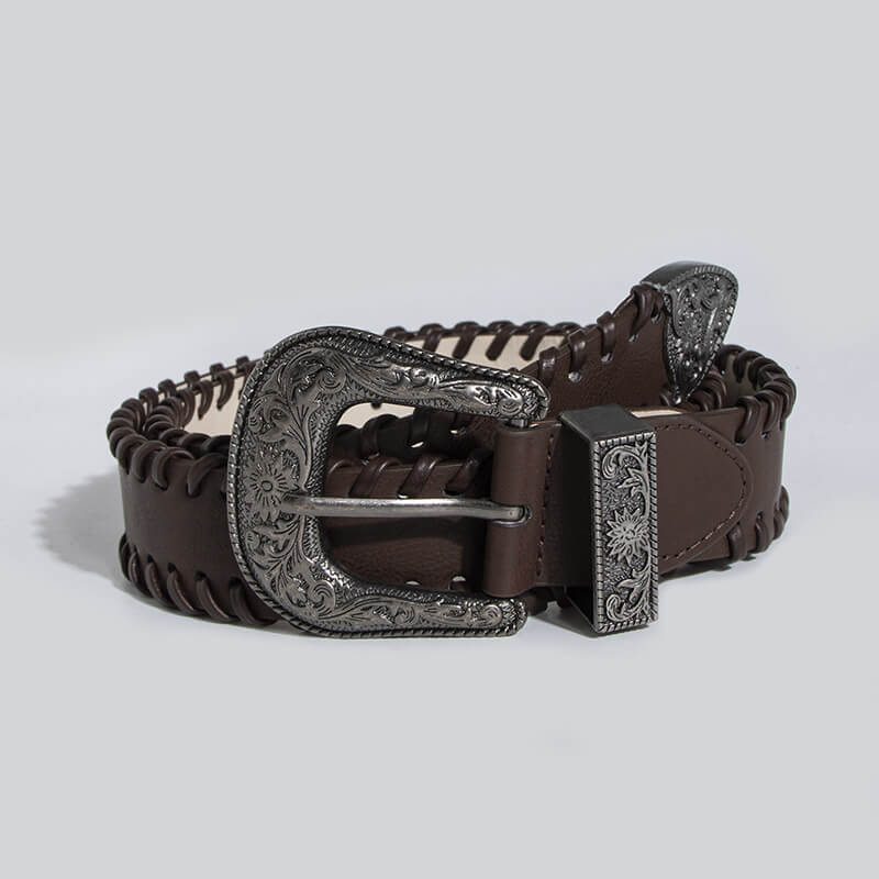 Retro Pattern Brown Pu Leather Belt