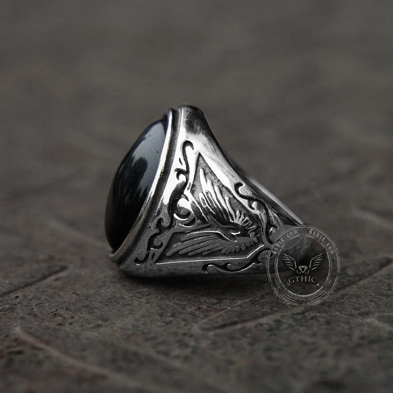 Retro Pattern Gem Stainless Steel Ring