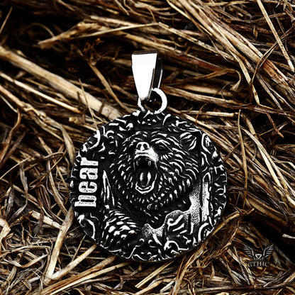 Retro Roaring Bear Stainless Steel Animal Pendant