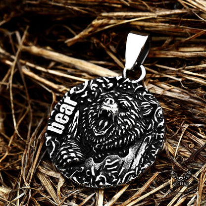 Retro Roaring Bear Stainless Steel Animal Pendant