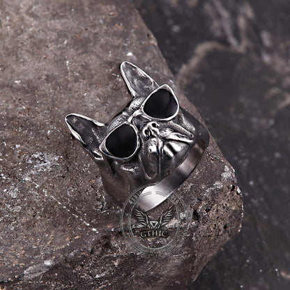 Retro Sunglasses Puppy Drip Glue Stainless Steel Ring