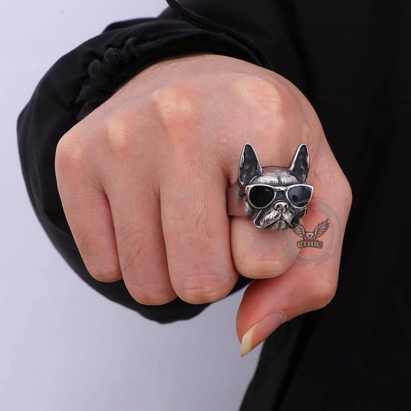 Retro Sunglasses Puppy Drip Glue Stainless Steel Ring