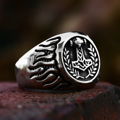 Retro Thor's Hammer Flame Stainless Steel Viking Ring