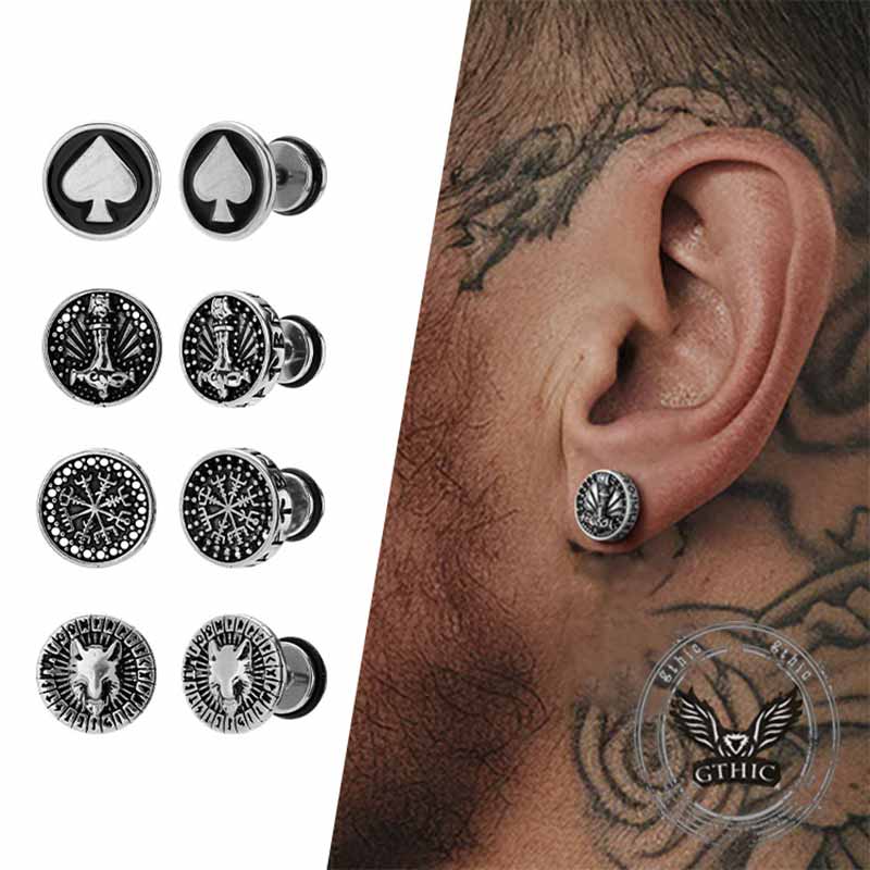 Retro Viking Pattern Stainless Steel Stud Earrings