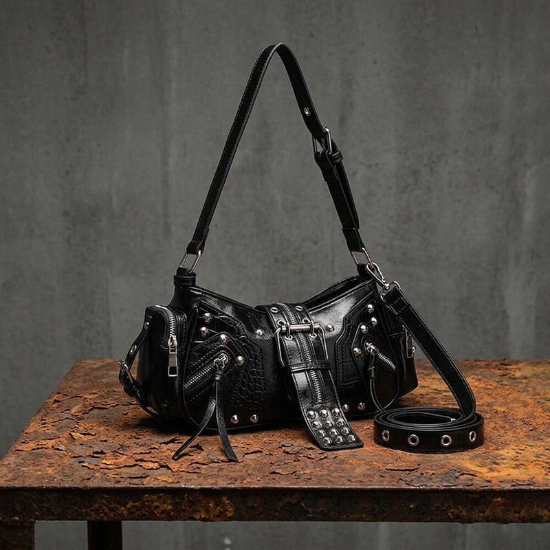 Retro Y2k Motorcycle Shoulder Pu Leather Handbag