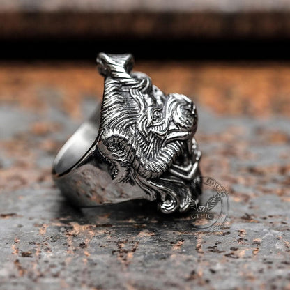 Roaring Lion and Snake Stainless Steel Animal Ring
