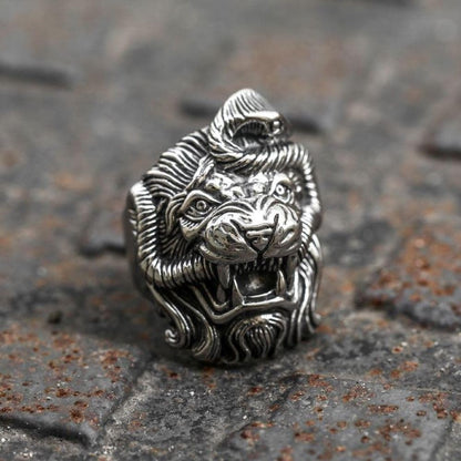Roaring Lion and Snake Stainless Steel Animal Ring